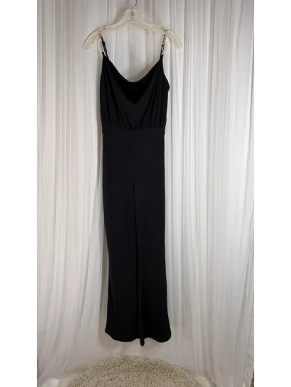 Jason Wu Black Jumpsuit Crystal Straps Cowl Neck XS